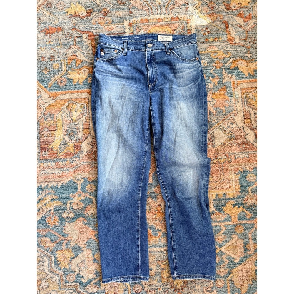 AG Adriano Goldschmied Mari Crop Mid Rise Slim Straight Jeans Blue Size 30